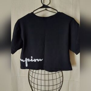 Champion T-Shirt, Women's Extra Small Black Crop Authentic Champion Graphic Tee
